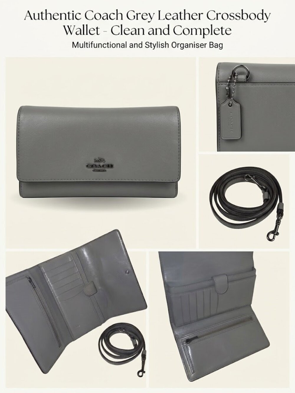 Coach Gray Leather Fold-Over Wallet